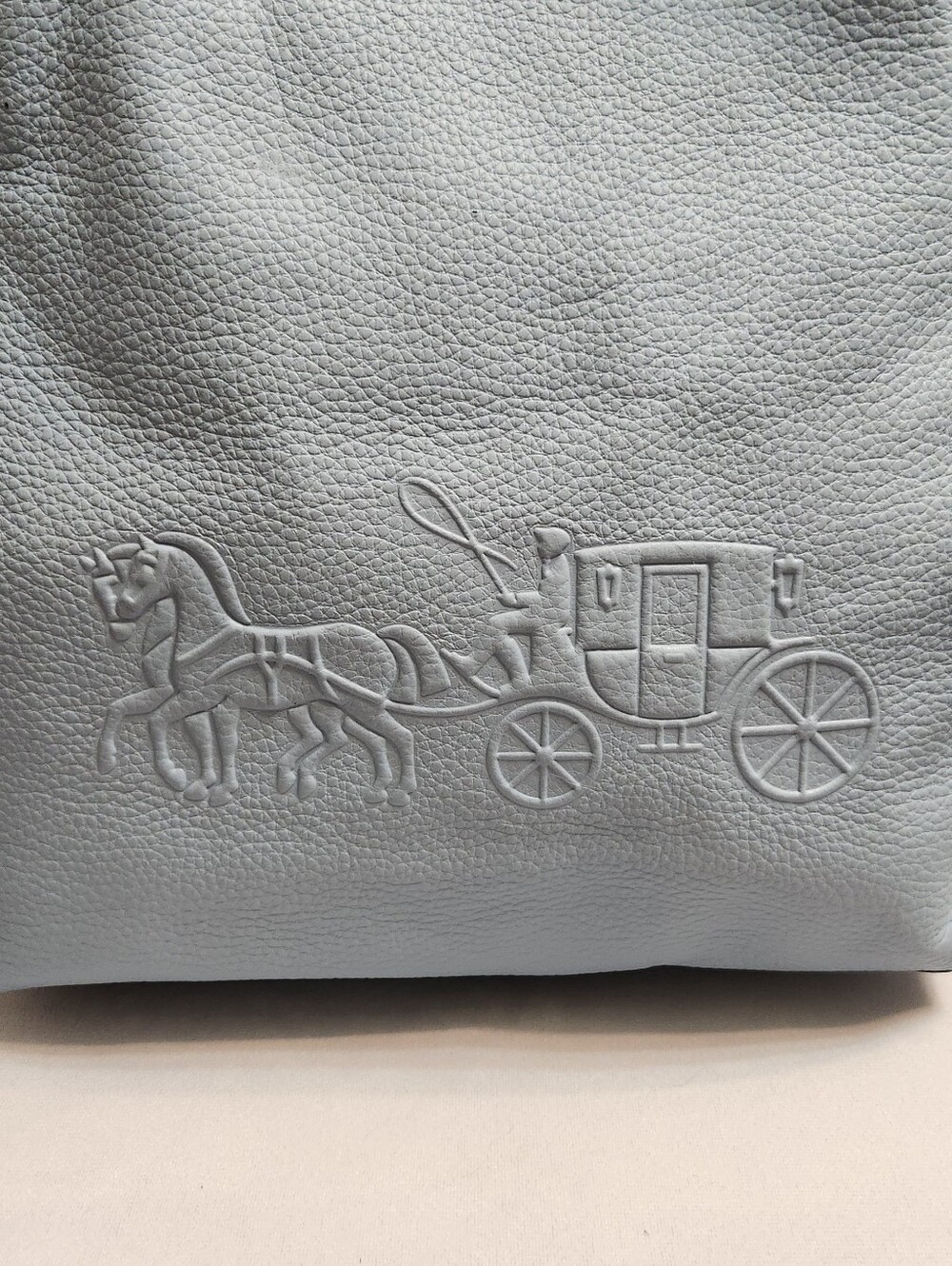 Coach Andy Horse And Carriage Logo Drawstring Pebble Leather Light Blue Tote - Picture 3 of 15